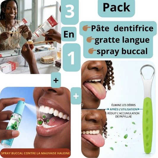 Pack 3 en 1 (Dentifrice, Gratte-Langue et Spray Buccal)