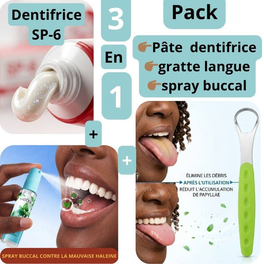 Pack 3 en 1 (Dentifrice, Gratte-Langue et Spray Buccal)